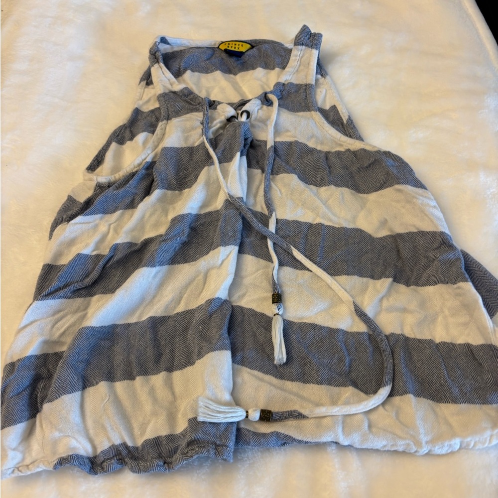 Girls Striped Sleeveless Tank Top with Drawstring Front Tie